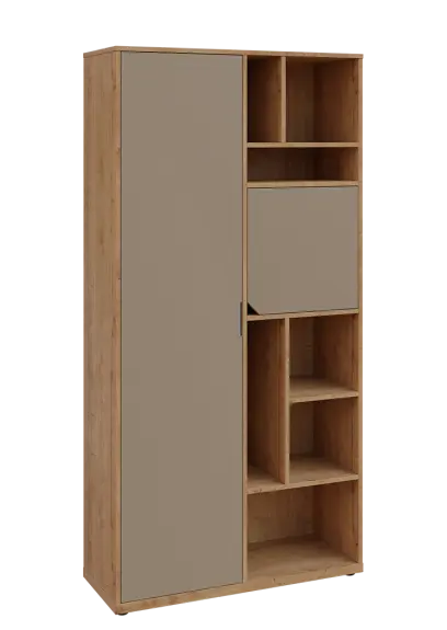 KSR6-83 L skříň šatní, 1x výsuvné ramínko, dvířka, niky, 2053x1022x400 mm, provedení levé, dub lite/latte